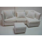 White Fabric Sofa with Pouffe