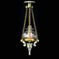 Fine Detail Gold Hanging Lamp with Glass Shade