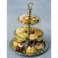 3 Tier Silver Cake Stand with Cakes
