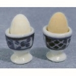 Miniature Pair of Boiled Eggs in Egg Cups