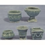 Set of 5 Green Glazed Pots
