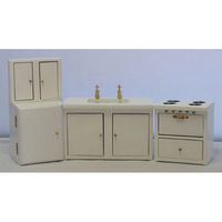 White 4 Piece Dolls House Kitchen Set