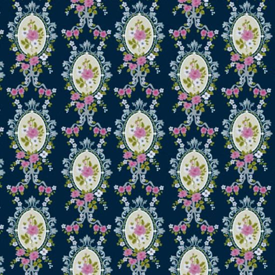 Blue Victorian Cameo Dolls House Wallpaper