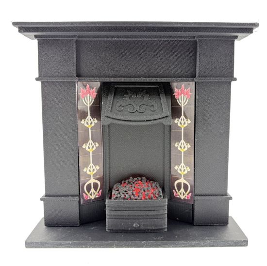 Fireplace with Glowing Fire - Black