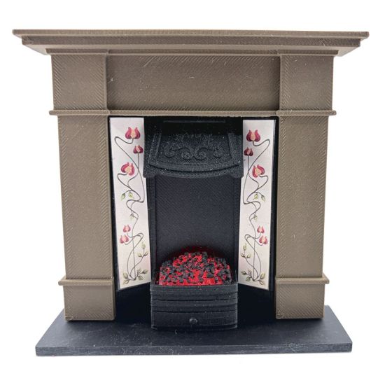 Fireplace with Glowing Fire - Dark Wood