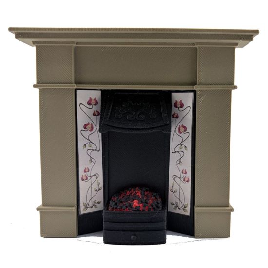 Fireplace with Glowing Fire - Dark Wood #3