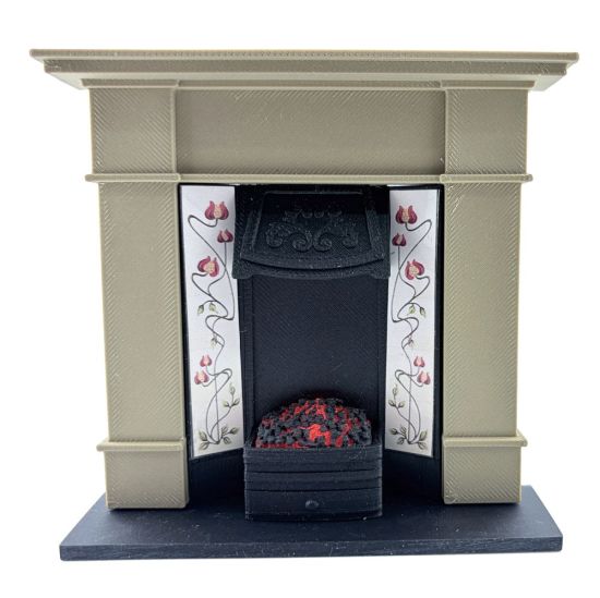 Fireplace with Glowing Fire - Light Wood