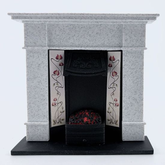 Fireplace with Glowing Fire - Marble
