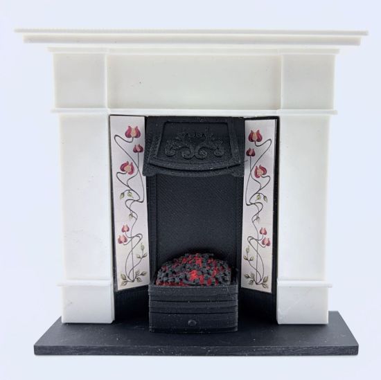 Fireplace with Glowing Fire - White
