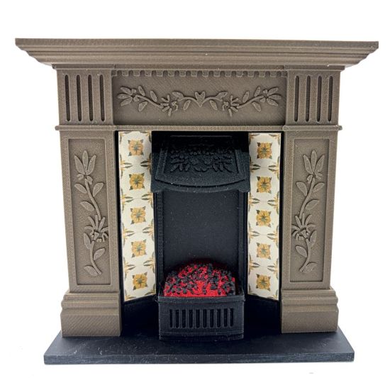 Fireplace with Glowing Fire - Dark Wood