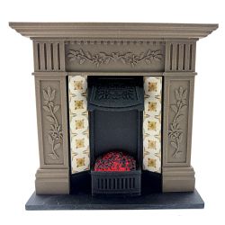 Fireplace with Glowing Fire - Dark Wood