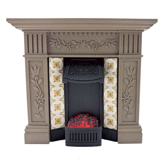 Fireplace with Glowing Fire - Dark Wood #3