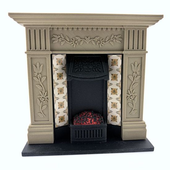 Fireplace with Glowing Fire - Wood / Sandstone