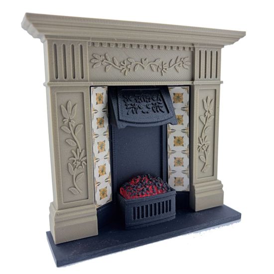 Fireplace with Glowing Fire - Wood / Sandstone #2