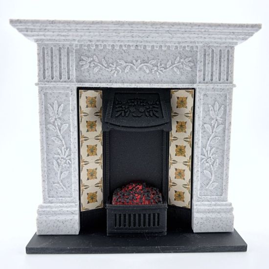 Fireplace with Glowing Fire - Marble