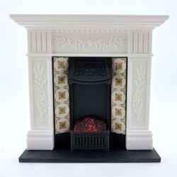 Fireplace with Glowing Fire - White
