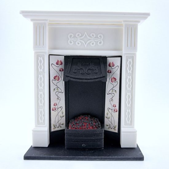 Dolls House Fireplace with Glowing Fire - White