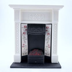 Dolls House Fireplace with Glowing Fire - White