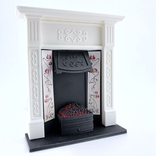Dolls House Fireplace with Glowing Fire - White #2