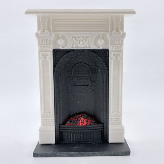 Victorian Fireplace with White Surround and Glowing Fire