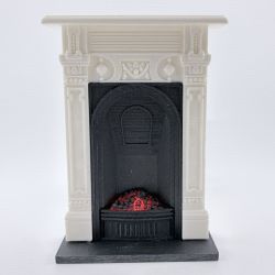 Victorian Fireplace with White Surround and Glowing Fire