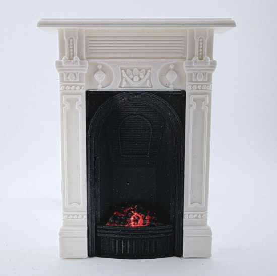 Victorian Fireplace with White Surround and Glowing Fire #3
