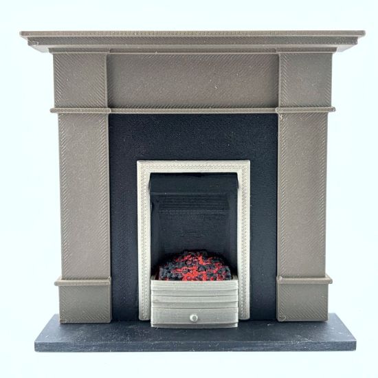 Fireplace with Glowing Fire - Dark Wood