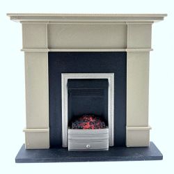 Fireplace with Glowing Fire - Light Wood