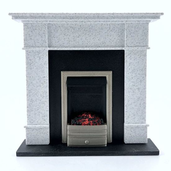 Fireplace with Glowing Fire - Marble