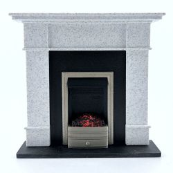 Fireplace with Glowing Fire - Marble