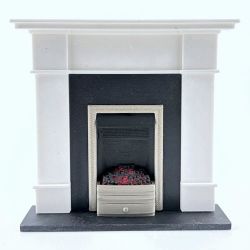 Fireplace with Glowing Fire - White
