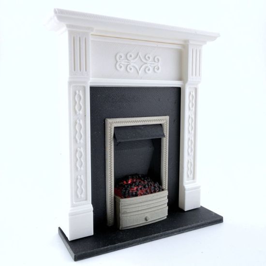 Dolls House Fireplace with Glowing Fire - White #2