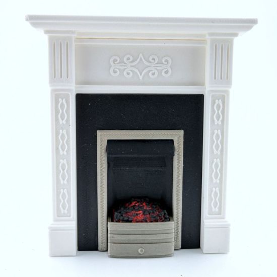 Dolls House Fireplace with Glowing Fire - White #3