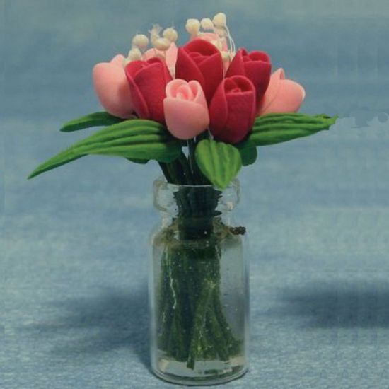 Miniature Pink Tulips in Clear Vase
