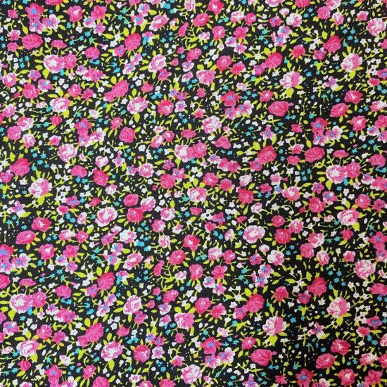 Black & Pink Floral Print Fabric Fat Quarter