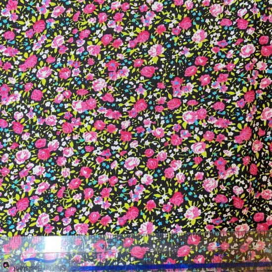 Black & Pink Floral Print Fabric Fat Quarter #2