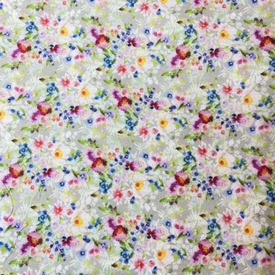 Pink & Green Floral Print Fabric Fat Quarter