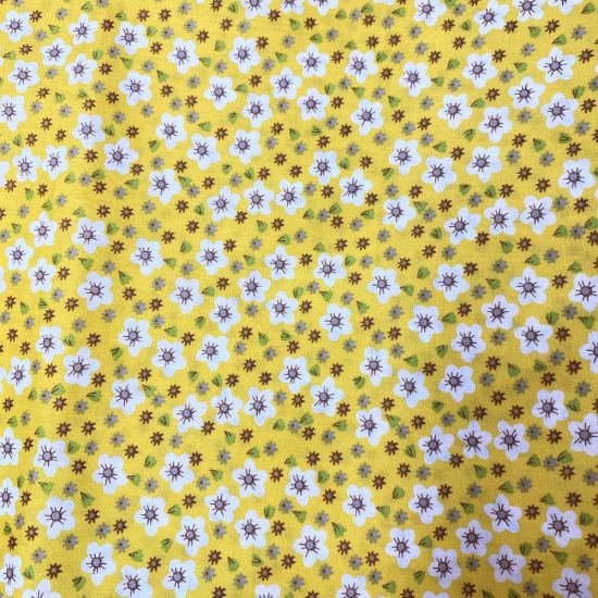 Yellow & White Floral Print Fabric Fat Quarter