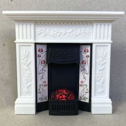 White Surround Fireplace with Glowing Fire