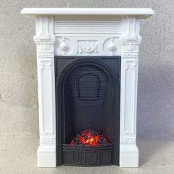 Victorian Fireplace with White Surround and Glowing Fire