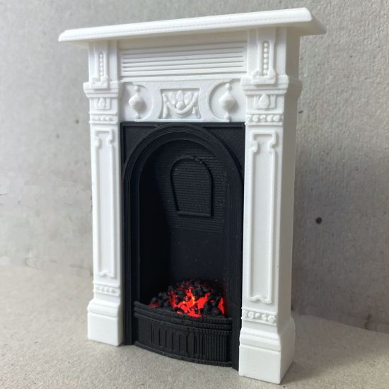 Victorian Fireplace with White Surround and Glowing Fire #2
