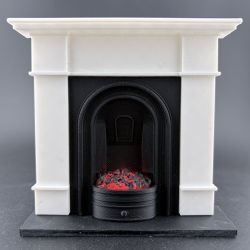 Fireplace with Glowing Fire - White