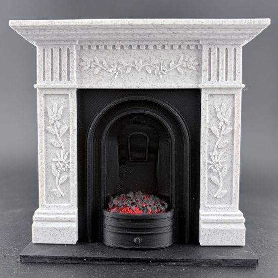Fireplace with Glowing Fire - Marble