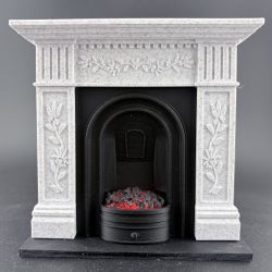 Fireplace with Glowing Fire - Marble
