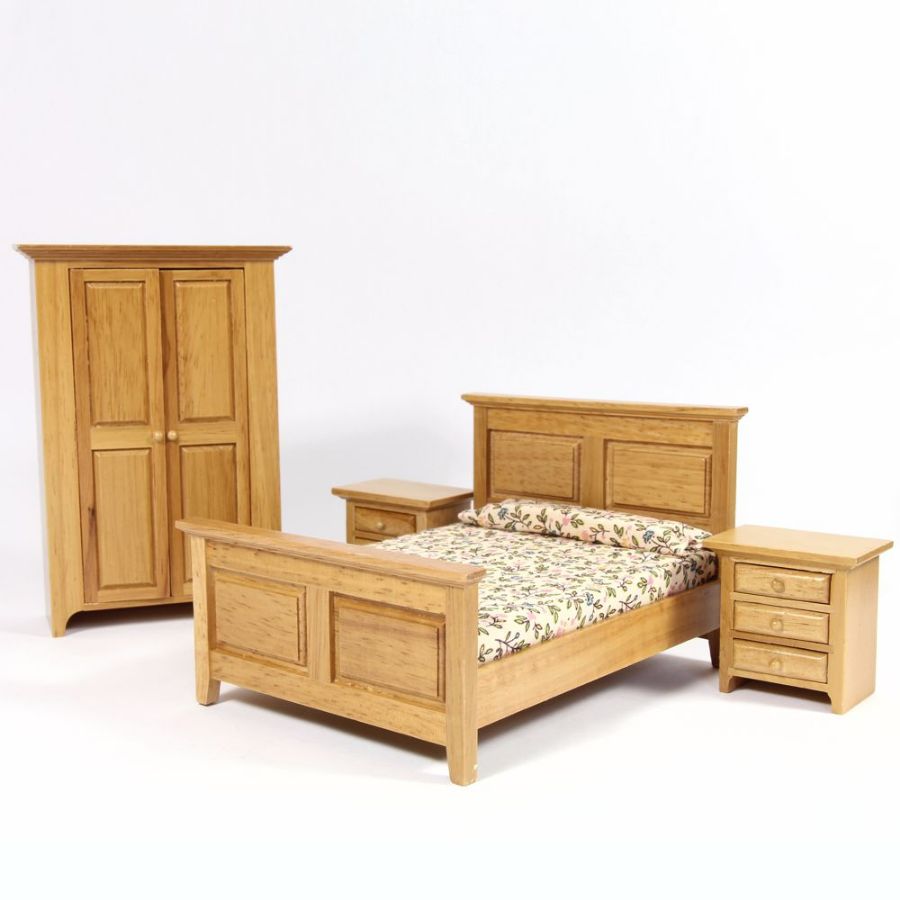 NIB Melissa & Doug Dollhouse Furniture 5 Piece Solid Wood Bedroom Set #2583 1:12 
