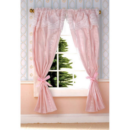 Pale Pink Dolls House Curtains on Rail #2