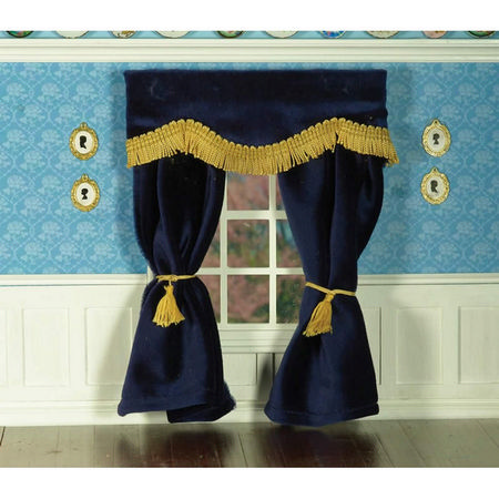 Navy Blue Velvet Curtains with Pelmet #2