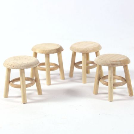 Pack of 4 Natural Wood Stools