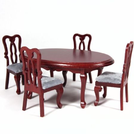 Oval Dining Table & 4 Chairs - Mahogany Finish