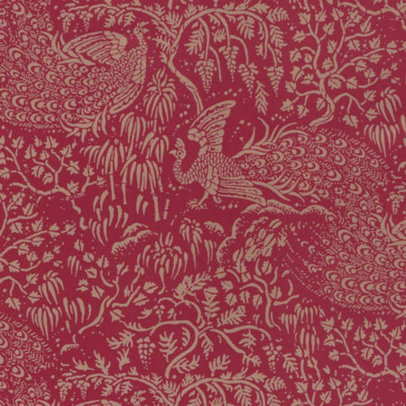 Peacocks Gold on Red Dolls House Wallpaper